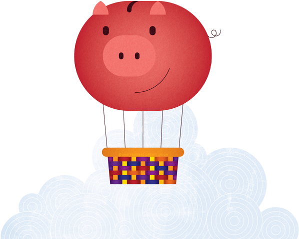 Ume Flying Pig - Cartoon (600x500)