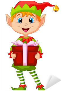 Vinilo Pixerstick Cute Elfo De Navidad Con Un Regalo - Cartoon Elf (400x400)