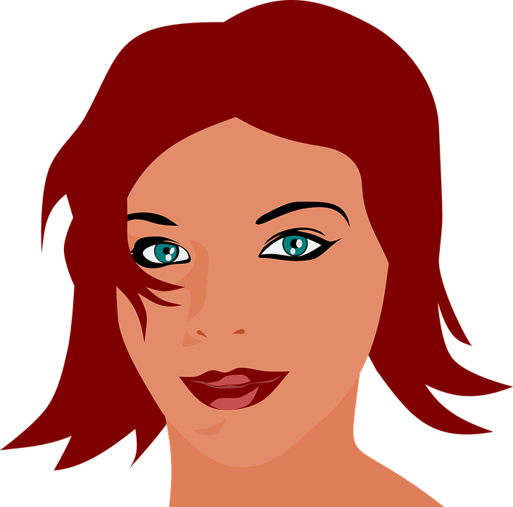 Woman Red Hari Face Smile Blue Eyes Lipstick - Face (729x720)