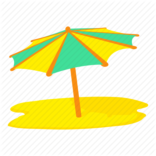 Beach Umbrella Vector Illustration Isolated, Flat Cartoon - Beach Umbrella Icon Yellow (512x512)