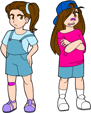 Katy And Peggy By Flower In Torn Jeans - Cartoon (359x422)