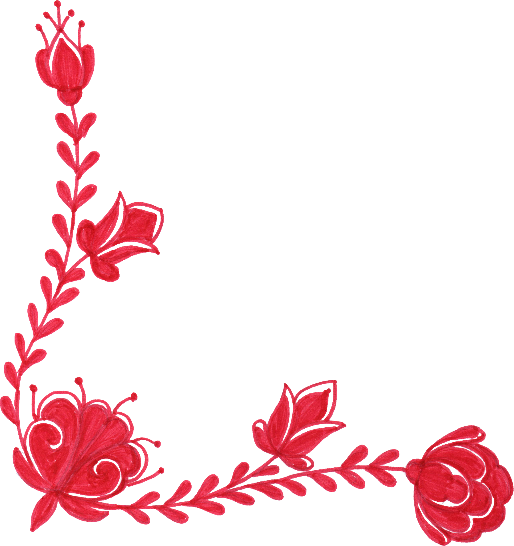 6 Red Flower Corner Ornament - Red Flower Ornament Png (1800x1911)