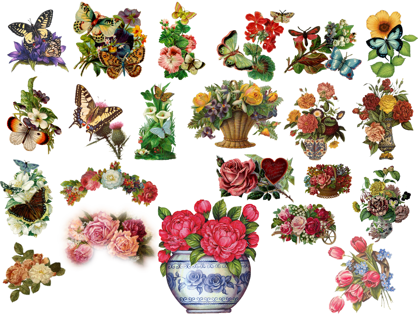 Vintage Flowers By Hasiyne Vintage Flowers By Hasiyne - Twin Butterflies Get Well Card (1600x1200)