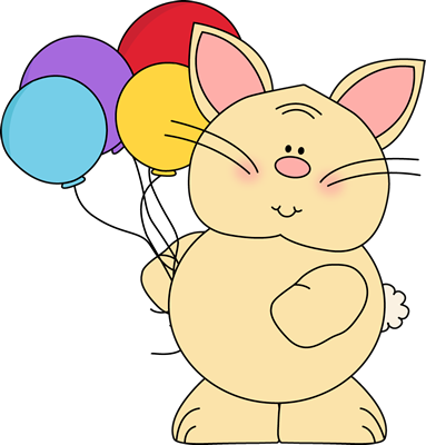Bunny Holding Balloons Clipart - Bunny With Balloons Clipart (383x400)