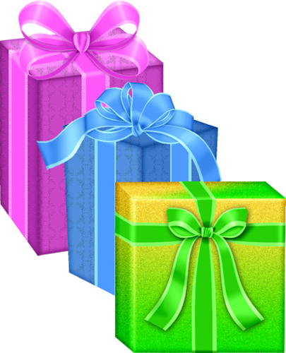Fm Birthday Party Element 31 - Pooh Box Rainbow Green Ribbon Box Stars Blue Ribbon (405x500)