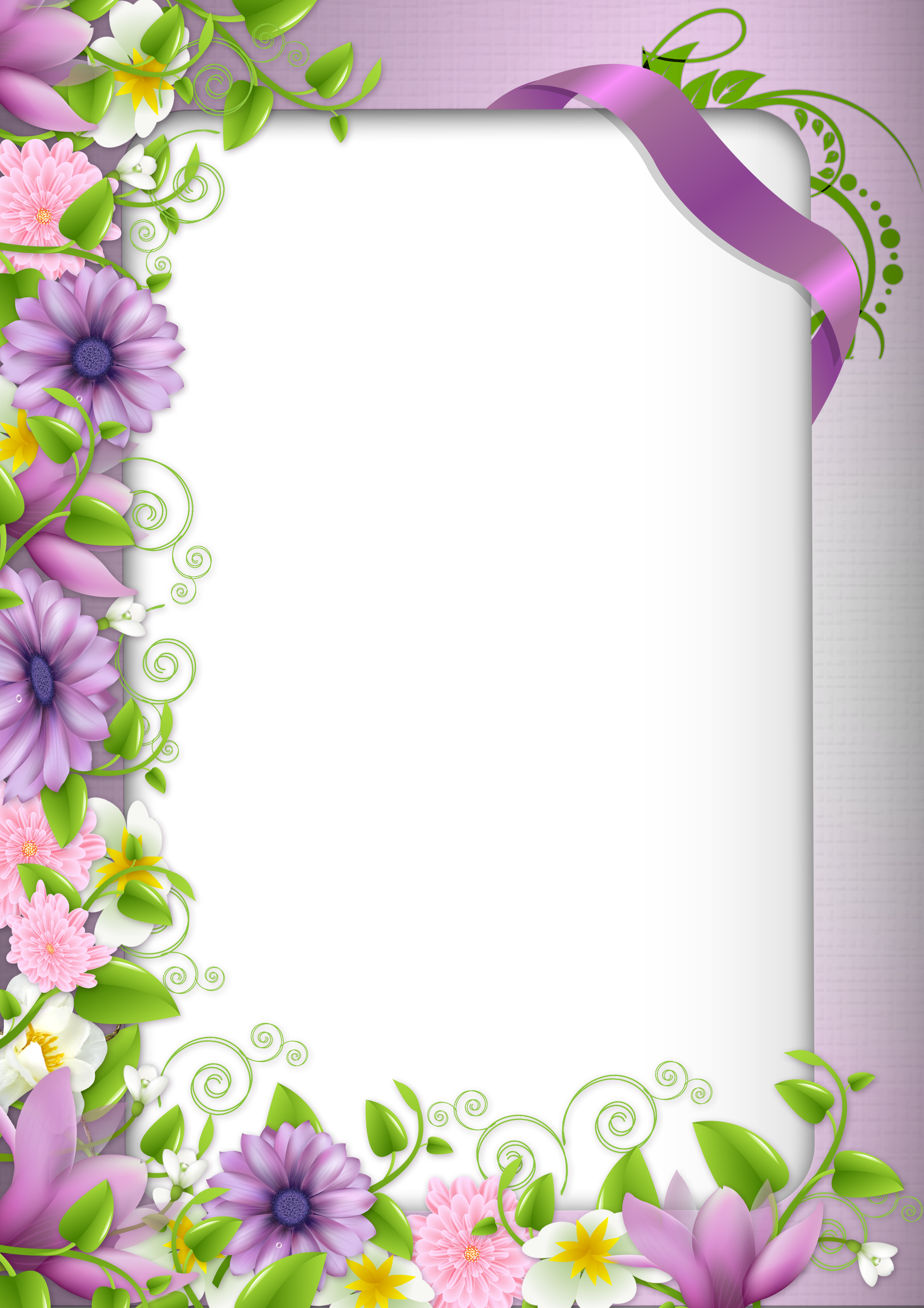 Transparent Png Photo Frame With Purple Flowers - Borders And Frames Flowers (2920x4134)