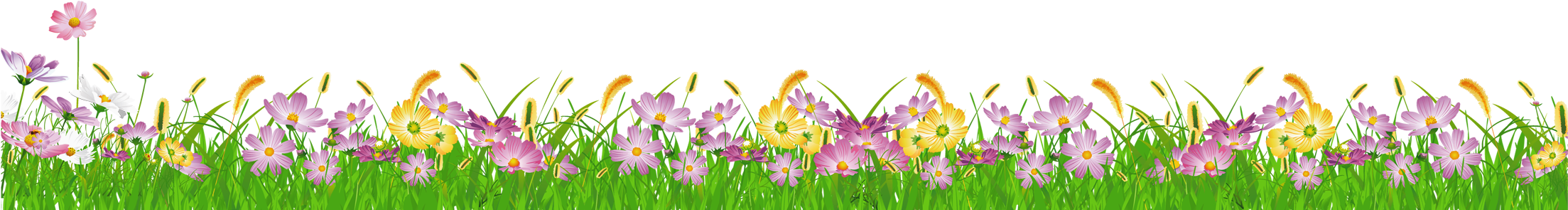 Grass Ground With Pink Flowers Png Clipart - Grass With Flowers Png (2208x343)