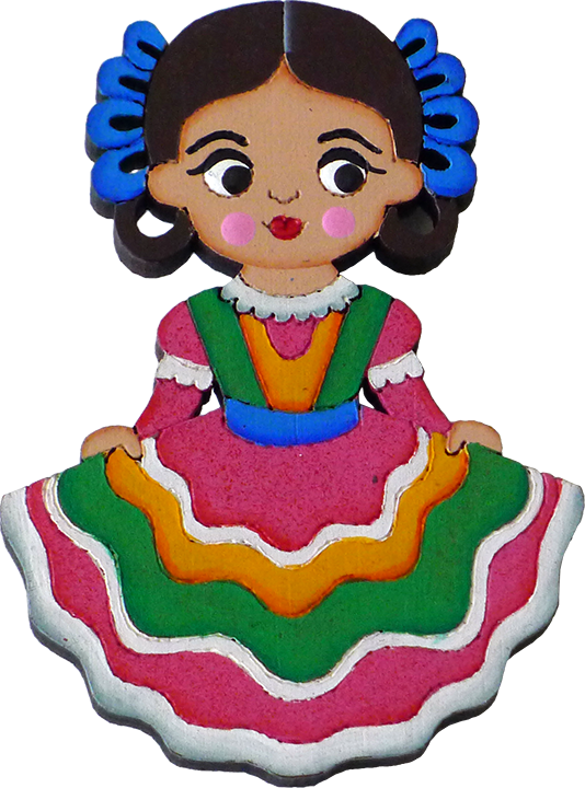 "tapatia" Traditional Dress Magnet, Wooden - Cartoon Mexican Dress (534x720)