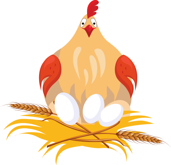 Hen In Nest Sitting On Eggs - Illustration (550x531)