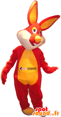Red And Yellow Rabbit Mascot With Colorful Eyes - Red (600x600)