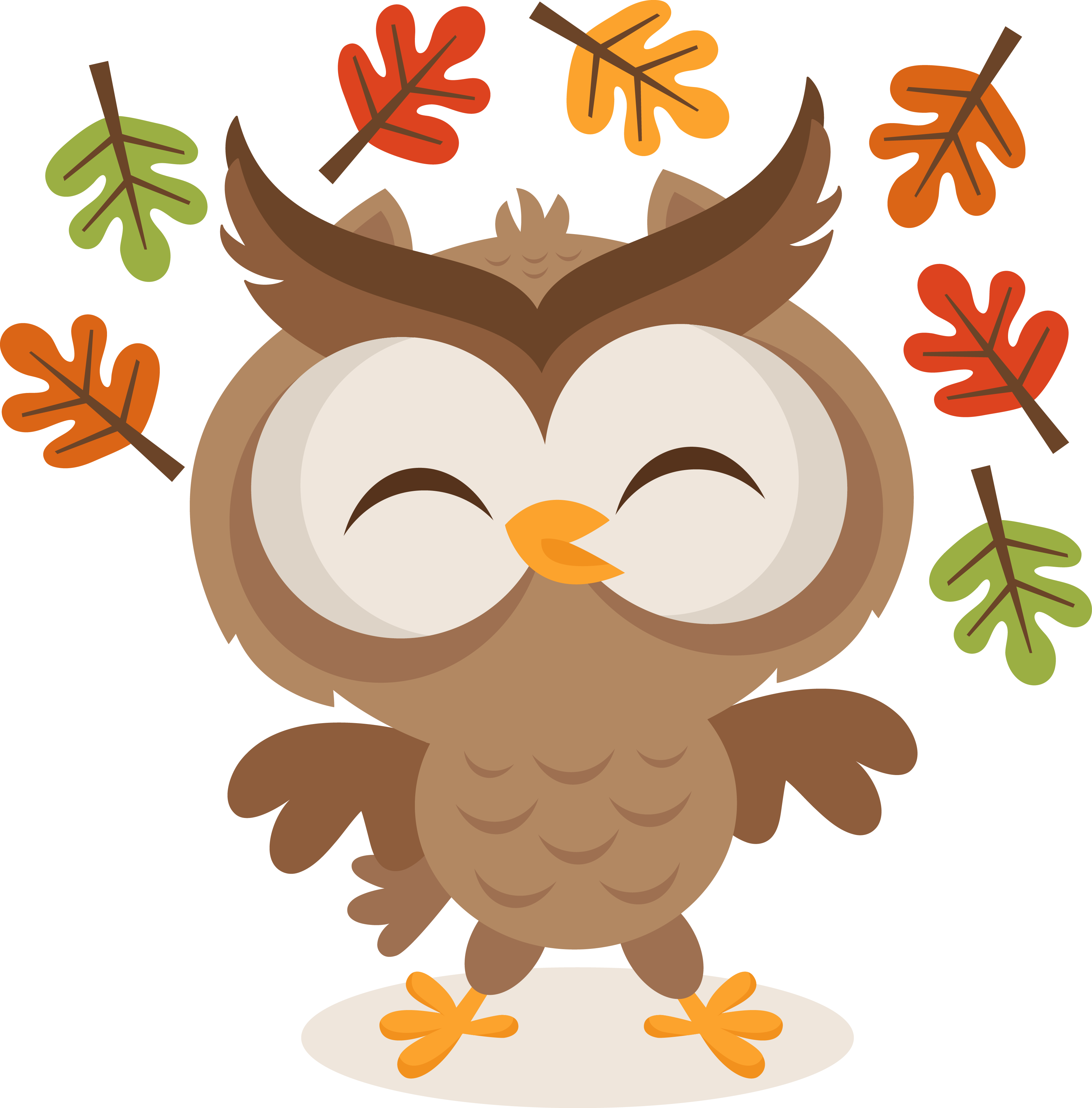 Mkc Owlplayinginleaves Svg - Owl Fall Clip Art (3511x3564)