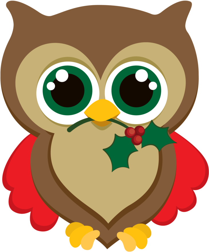 Say Hello - Christmas Owl Clipart (748x900)
