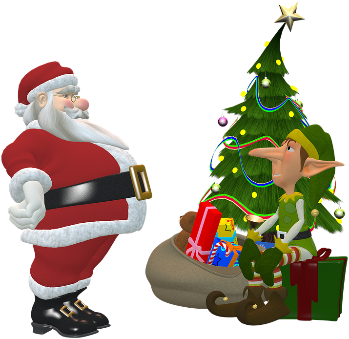Santa Workshop Cliparts - Santa Claus And Elf (720x720)