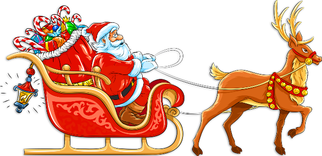 Santa Claus With Reindeer Clipart - Santa Claus With Sleigh (650x314)