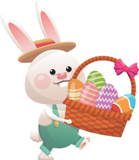 Easter Rabbit With Eggs Basket Vector Png, Easter Rabbit, - Conejos De Pascua Png (640x640)