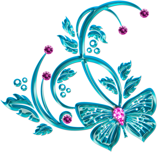 Graceful Decorative Элементы Png От Diza Graceful Decorative - Flowers And Butterfly Vinyl Wall Decal (black) (700x700)