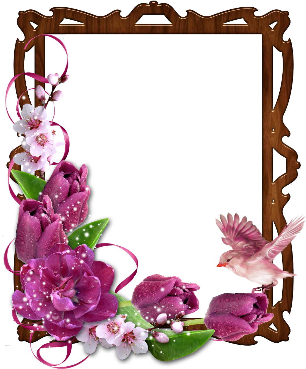 Floral Border Wooden Photo Frame With Bird And Flowers - Flower And Ribbon Border Cliparts (1061x1280)