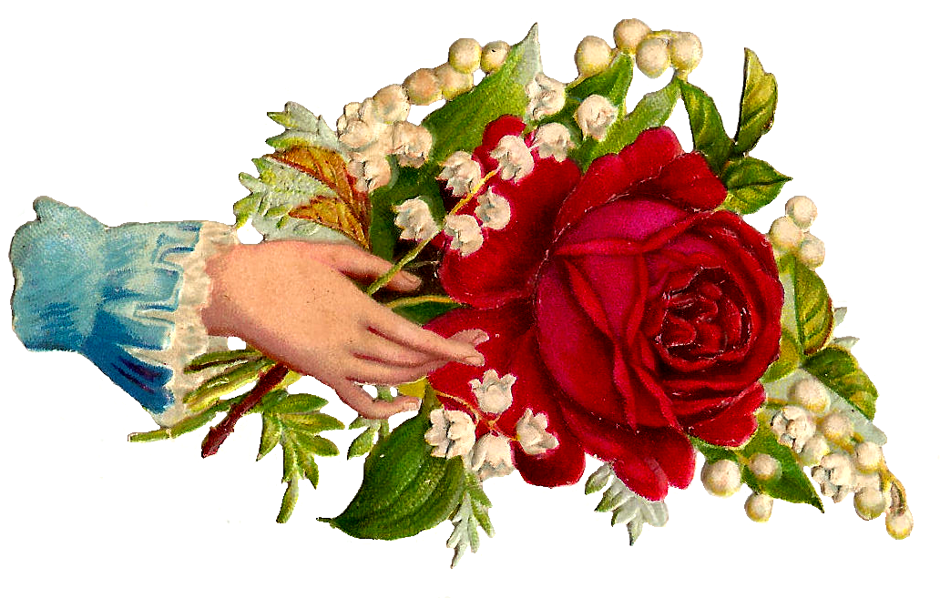 Red Rose And Lily Of The Valley Graphic Victorian Scrap - Clip Art (1330x961)