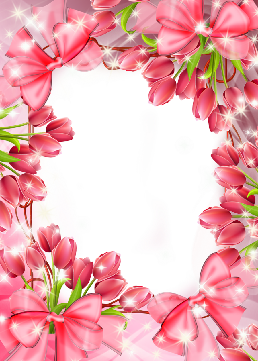 Beautiful Transparent Png Frame With Red Tulips - Beautiful Pink Borders And Frames (900x1260)
