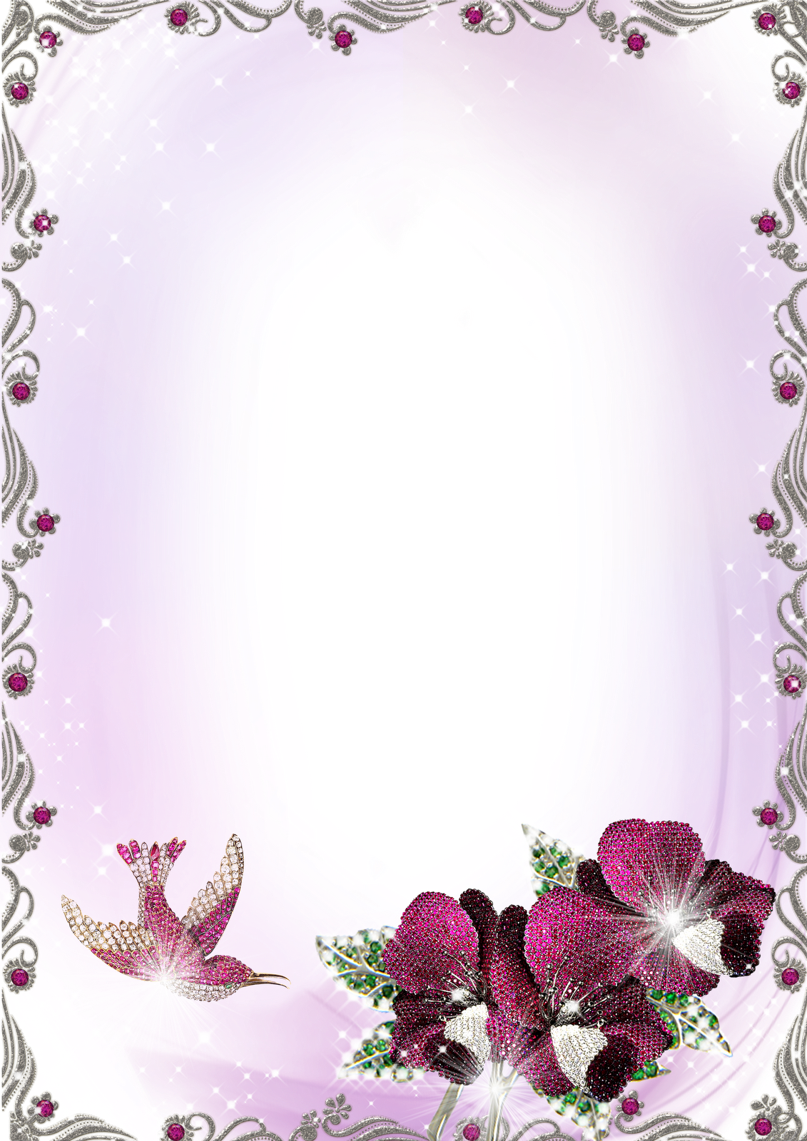Large Silver And Purple Transparent Frame With Flowers - Flower Hearts Border Transparent (1131x1600)