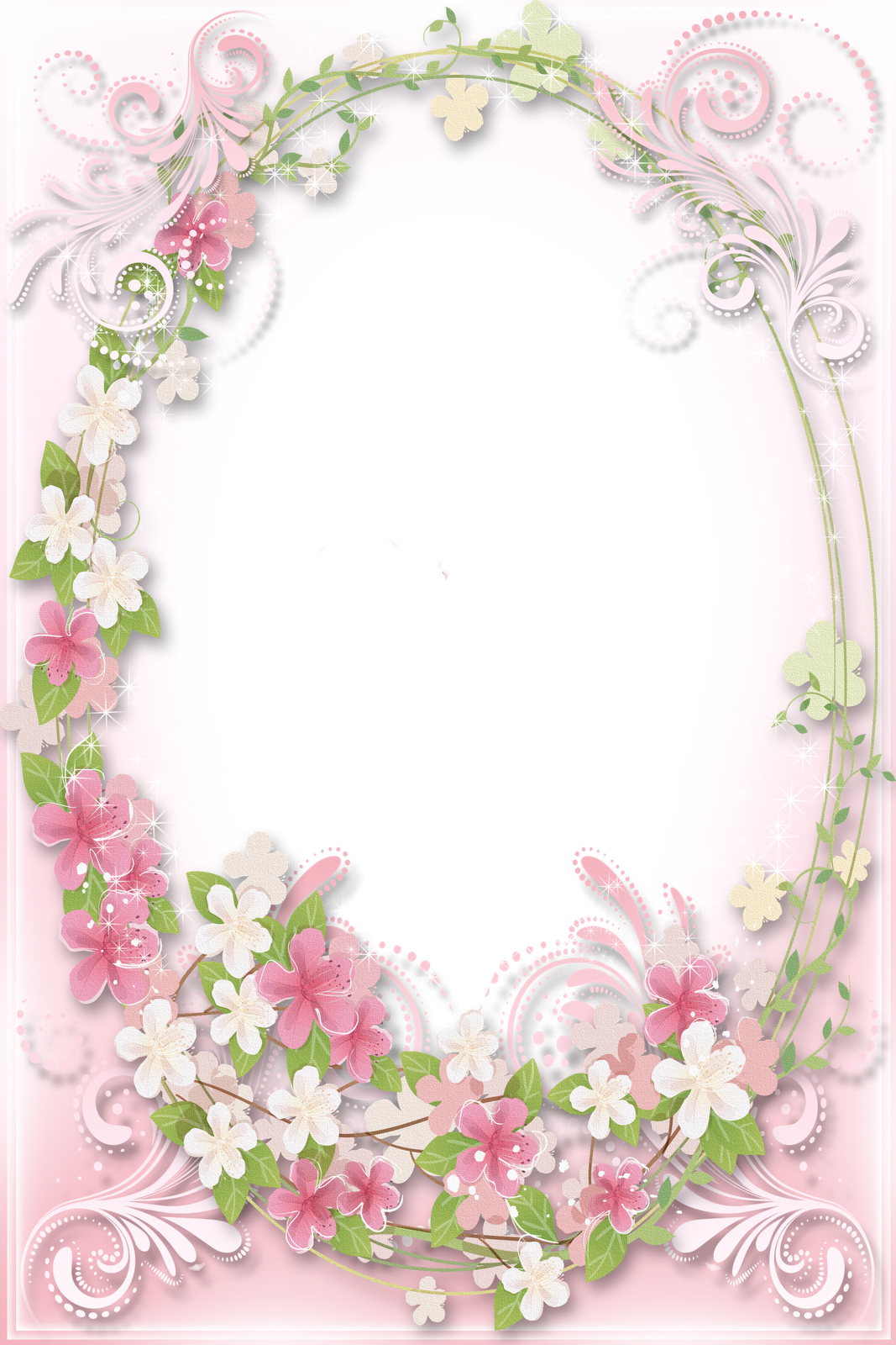 Transparent Soft Pink Flowers Frame - Pink Flower Frame Png (1067x1600)
