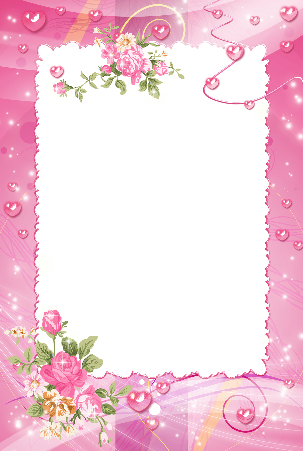 Pink Png Photo Frame With Roses - Pink Flower Frame Png (1205x1795)