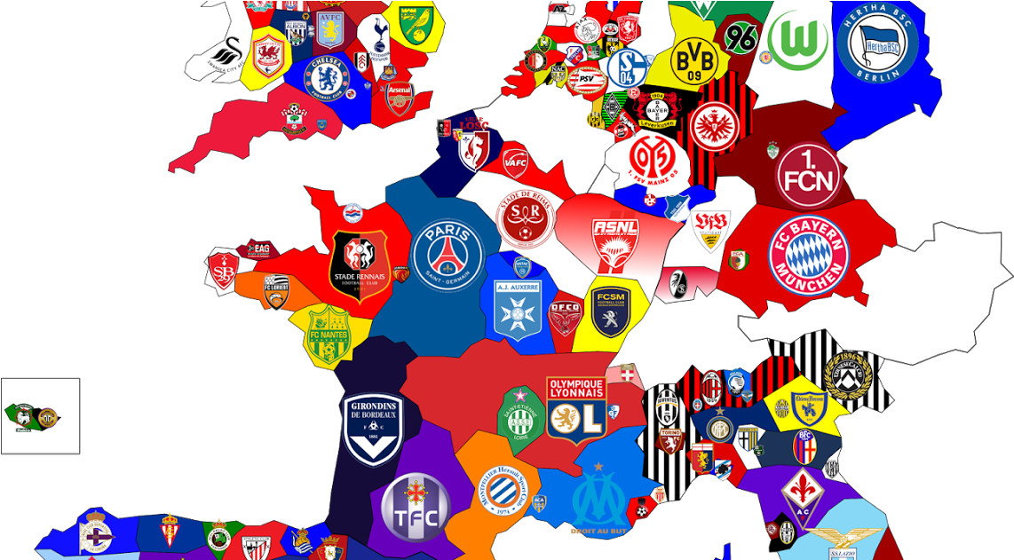 Карта футбольных клубов англии