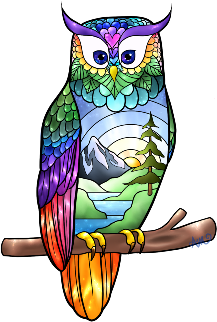 Owl Stained Glass By Sisukalat - Owl Stained Glass Paintings (746x1072)