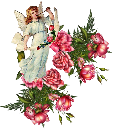 Victorian Die Cut - Angels With Flower Png (500x582)