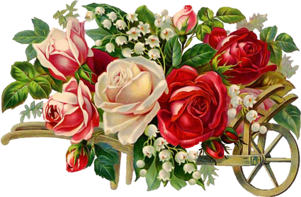 Explore Victorian Flowers, Drawing Flowers, And More - Vintage Flower Cart Rectangle Magnet (600x393)