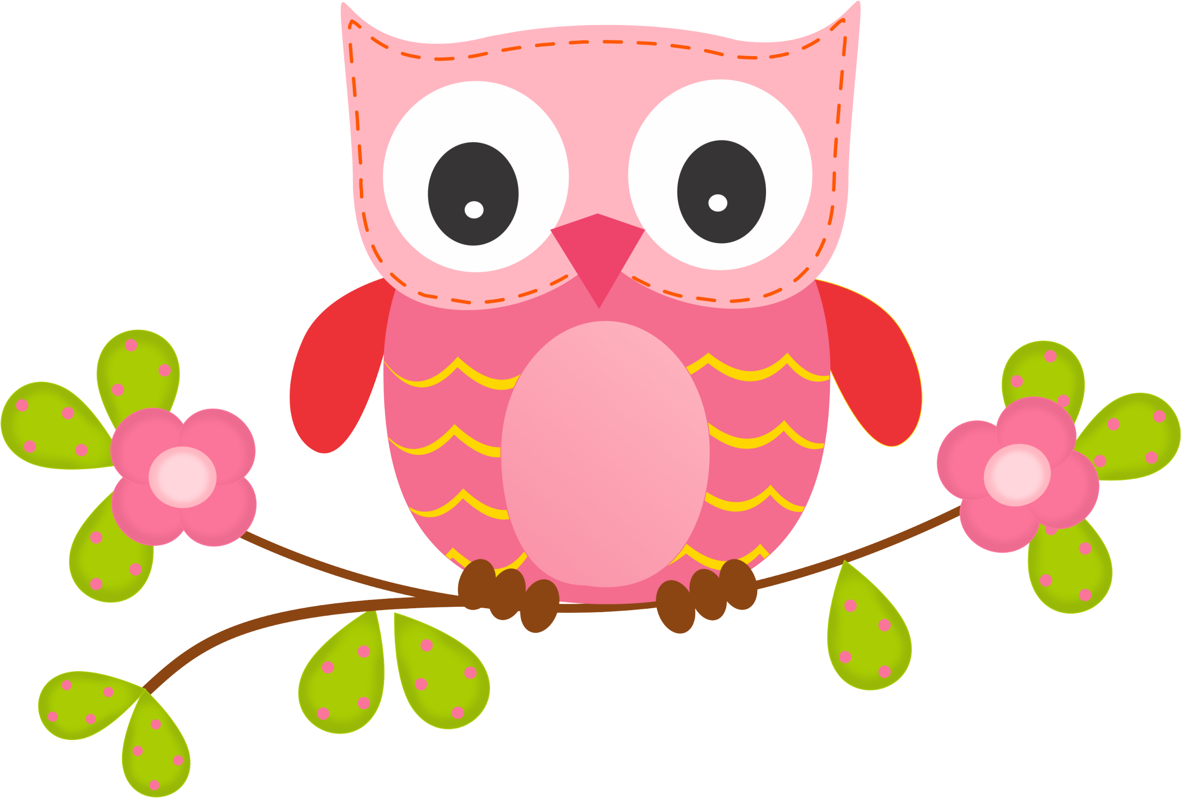Pink Owl On Branch - Cartela Filha Unica Para Imprimir (2402x1623)