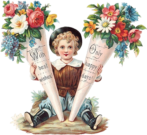 Flower Ephemera, Boy With Tussie Mussies - Vintage Mothers Day Cards (491x460)