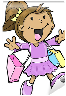 Happy Cute Shopping Girl Vector Illustration Wall Mural - Illustration (400x400)