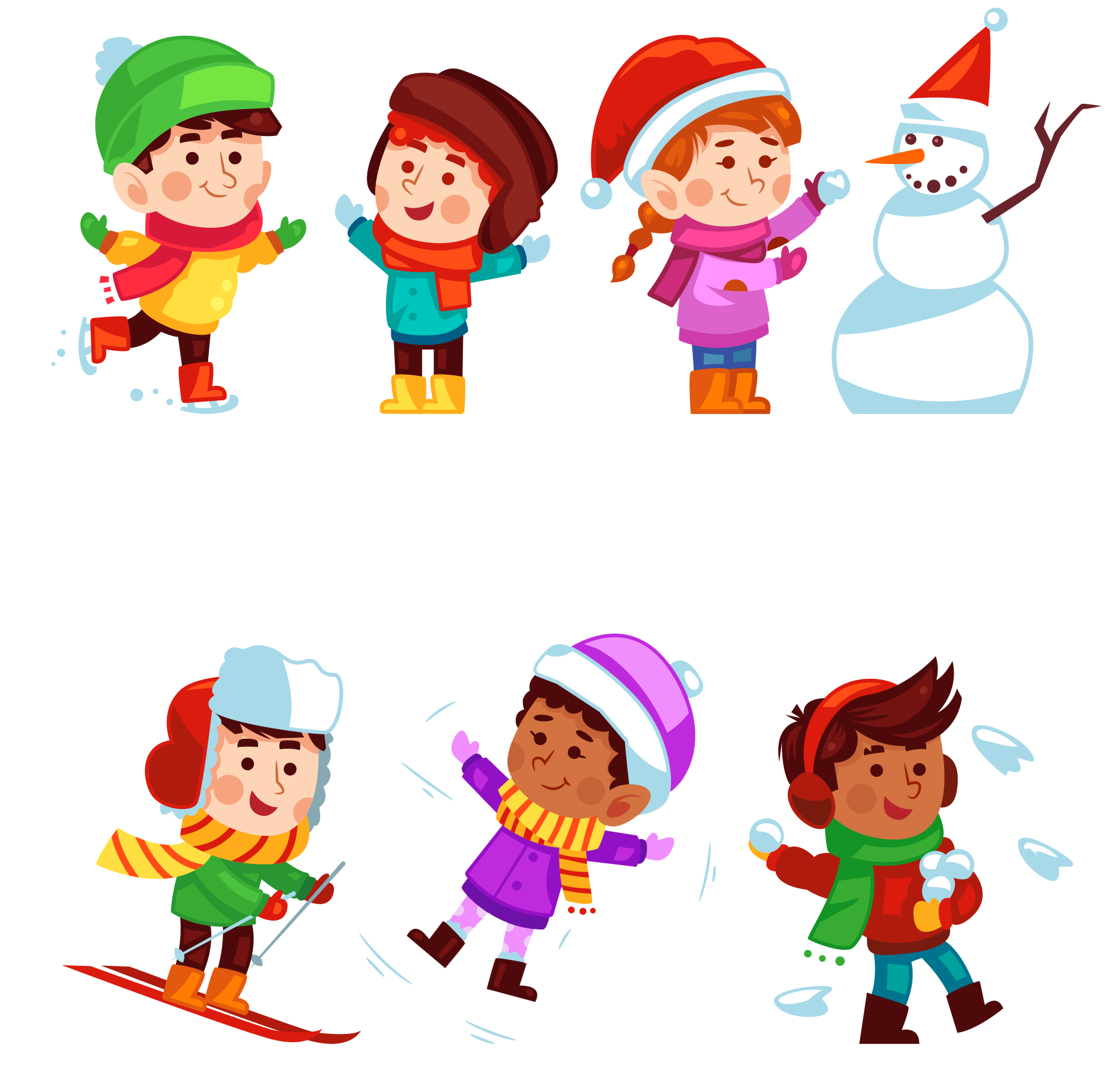 Winter Child Cartoon - أطفال يلعبون بالثلج كرتون (1878x1817)