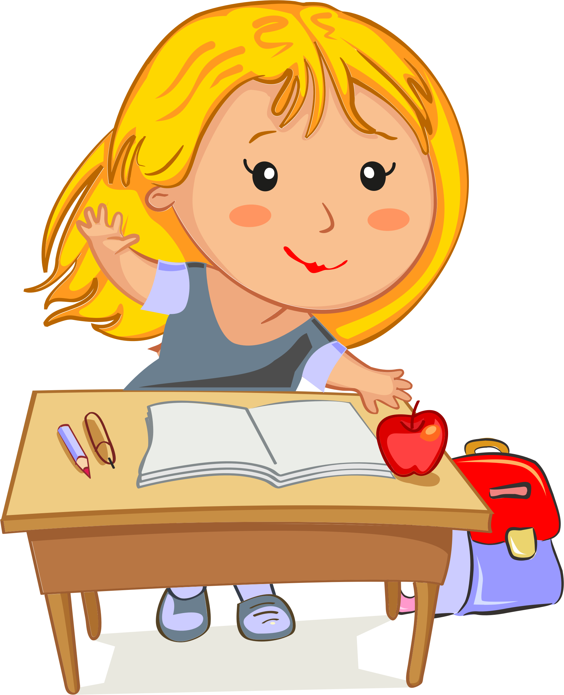 Clip Art Illustration Of A Beautiful Girl Blowing A - Cartoon Girl Sitting At A Desk (1926x2374)