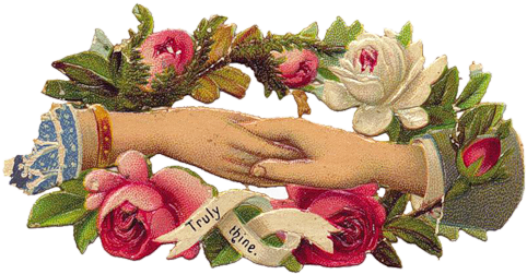 "truly Thine" ~ Victorian Clasped Hands With Flowers - Garden Roses (500x264)