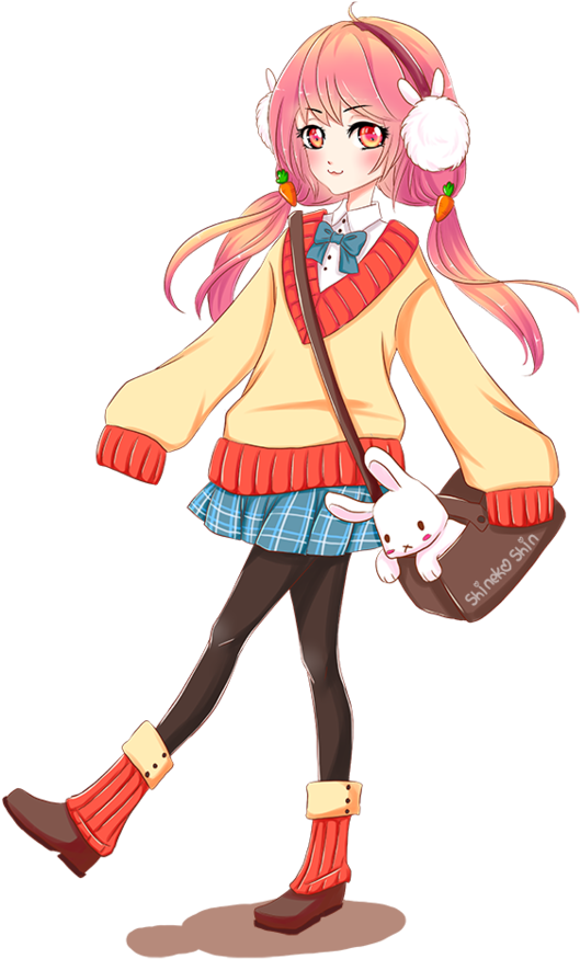 School Girl With Bunny By Shinekoshin - Anime School Girl Oc (752x1063)