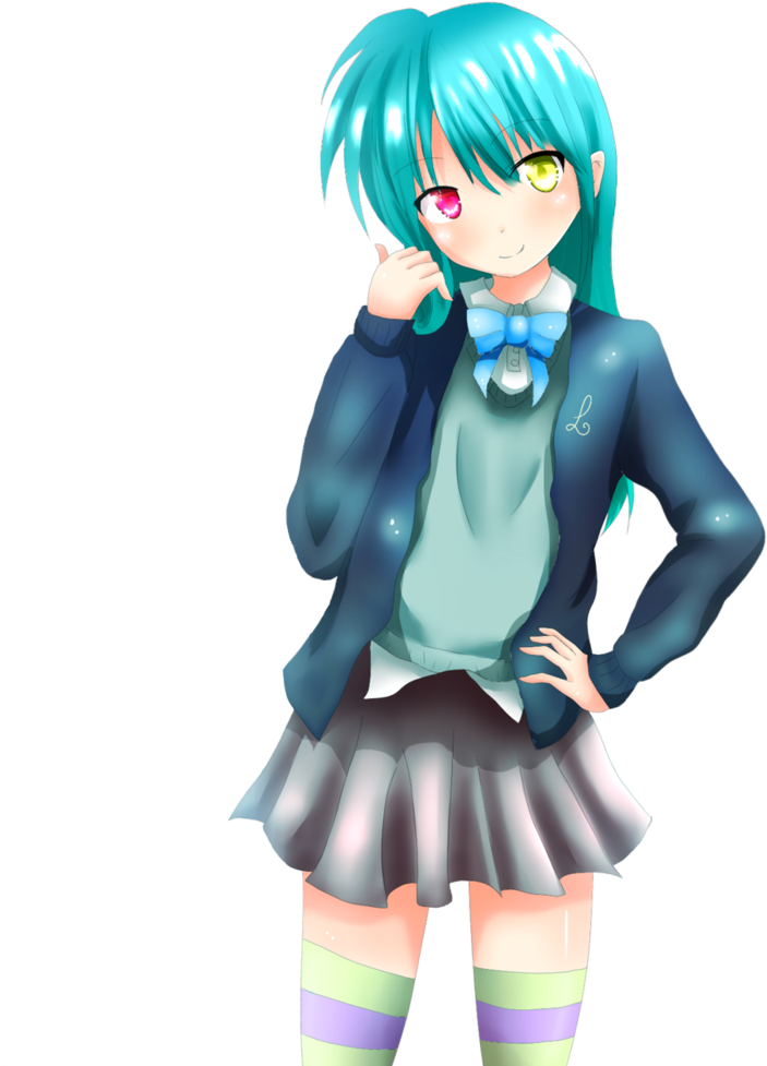 Anime - Blue Haired Anime School Girl (804x994)