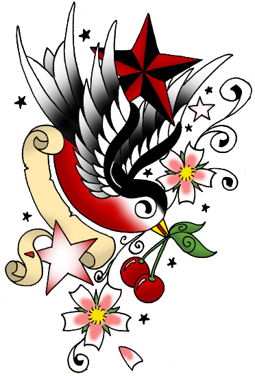 Pictures Of Swallow Tattoo Designs Bird Compass Design - Reindas (372x548)