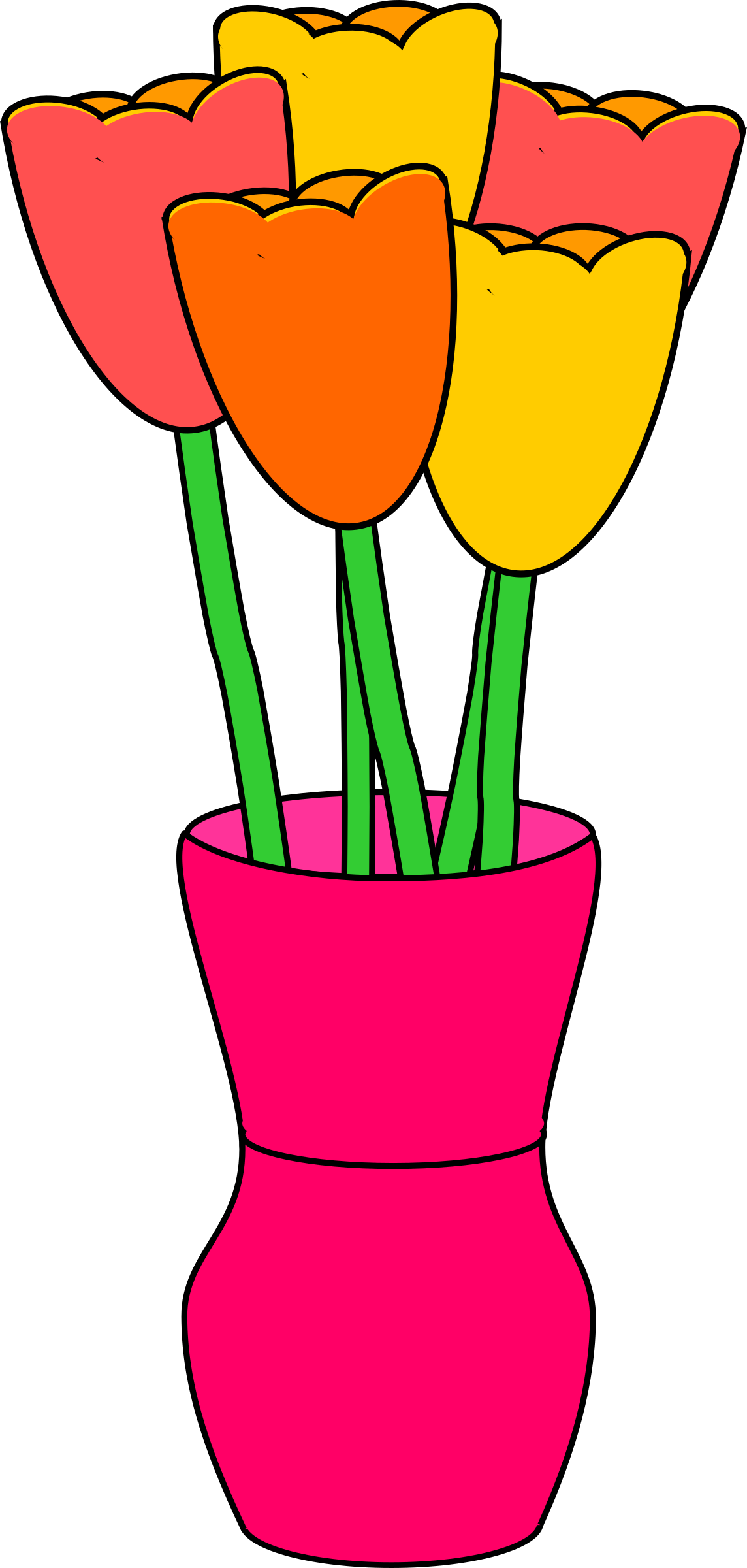Vase Of Multicolored Tulips - Tulip In Vase Clipart (1144x2400)