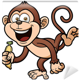 Vector Illustration Of Cartoon Monkey With Banana Wall - Monkey Cartoon (400x400)