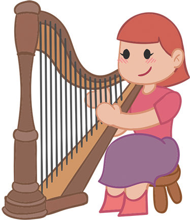 Playing Harp Girl Kids Sticker - Niños Tocando Arpa (374x432)