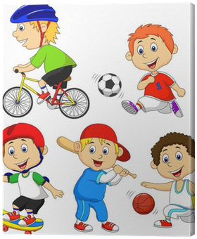 Funny Boy Cartoon Character Doing Sport Canvas Print - Cartoon Sports Kid (400x400)