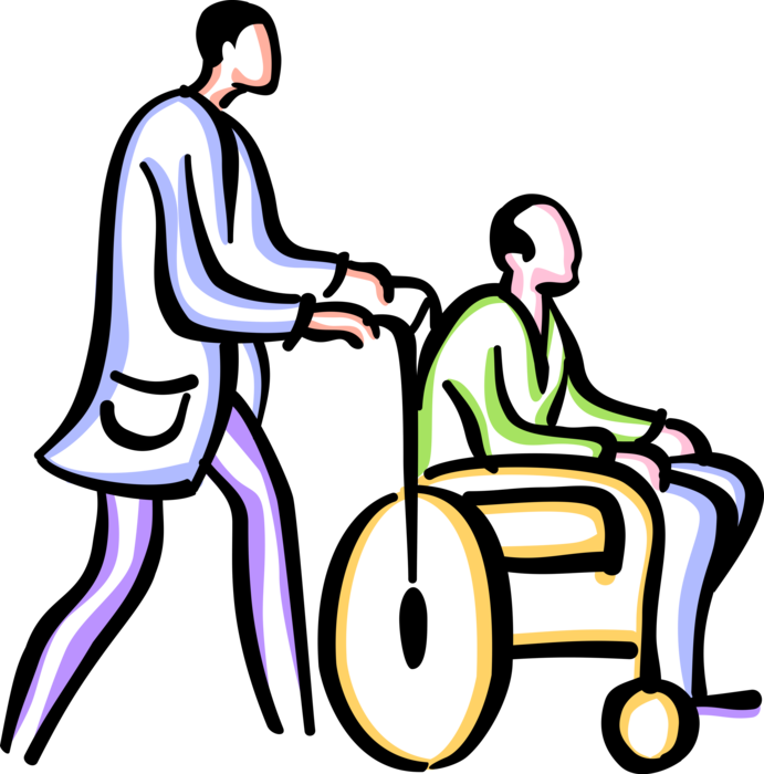 Vector Illustration Of Hospital Patient In Handicapped - Man In A Wheelchair Cartoon (691x700)