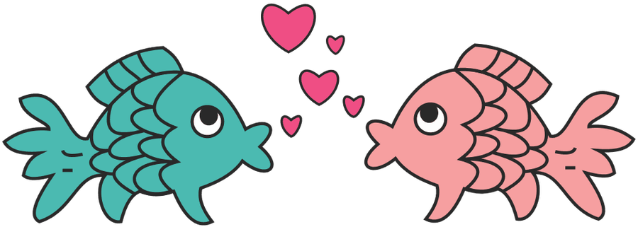 Kissing Clipart Fish - Cartoon Fish In Love (900x321)