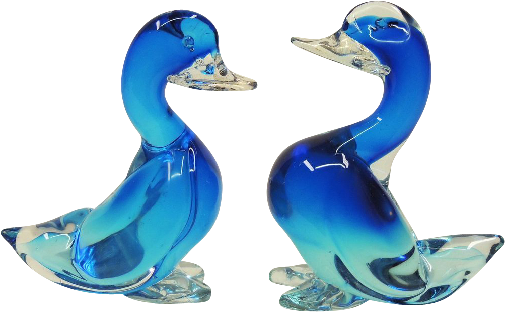 Pair Large Blue Seguso Murano Glass Ducks - Mallard (1014x1014)