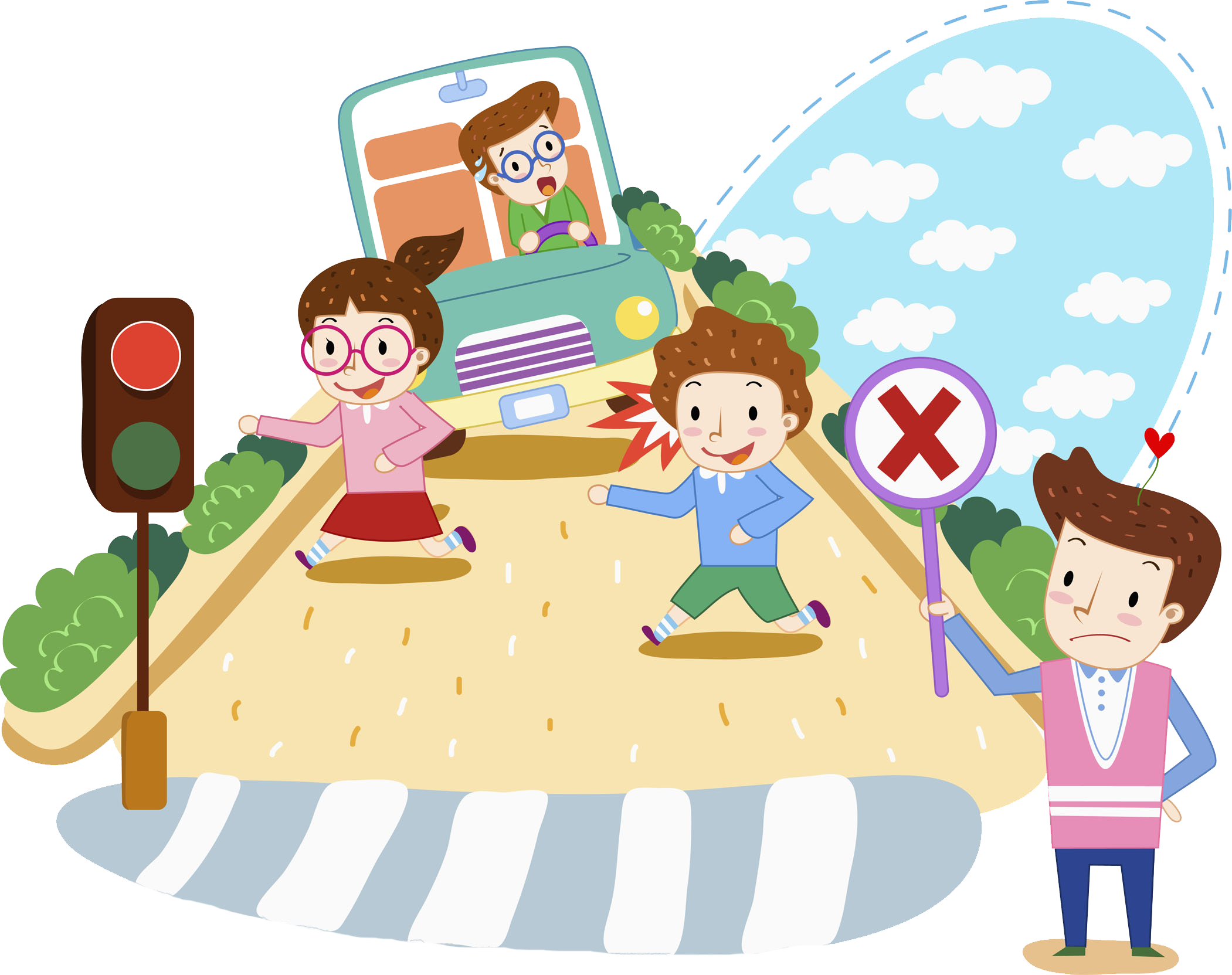 Child Safety Accident Traffic Collision School Zone - เด็ก ข้าม ถนน การ์ตูน (2101x1663)
