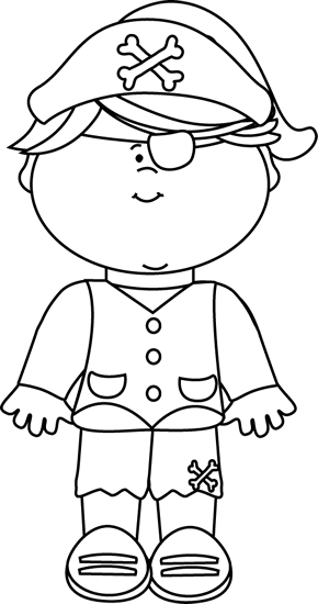 Black And White Kid Girl Pirate - Free Pirate Clipart Black And White (290x550)
