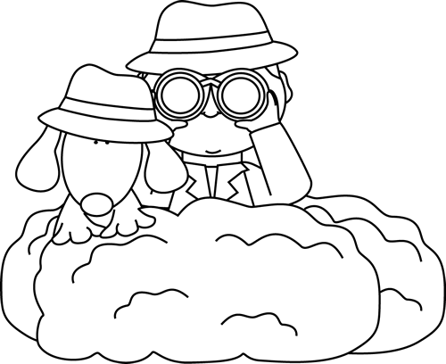 Black And White Detective And Dog In Bushes - Hiding Clipart Black And White (500x408)