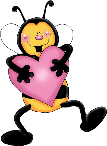 Bees With Pink Love Hearts Cartoon Clip Art - Bee With Hearts Png (600x600)